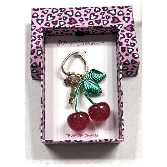 Betsey Johnson Gold-Tone Red Cherry Jewelry Bag Charm Key Fob, NEW IN BOX - Picture 1 of 3